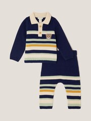 Monsoon Blue Newborn Benny Bear Stripe Knit Set - Image 1 of 2