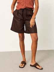 FatFace Amberly Chocolate Brown Linen Shorts - Image 1 of 6