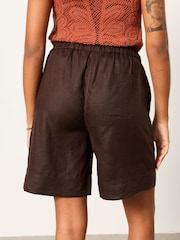 FatFace Amberly Chocolate Brown Linen Shorts - Image 2 of 6
