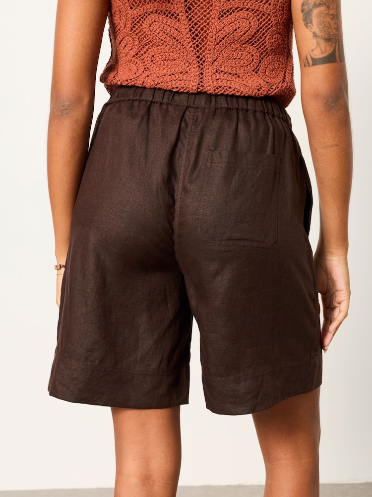 FatFace Amberly Chocolate Brown Linen Shorts - Image 2 of 6