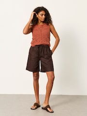 FatFace Amberly Chocolate Brown Linen Shorts - Image 4 of 6