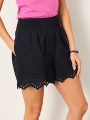 FatFace Mae Black Black Broderie Shorts - Image 5 of 6
