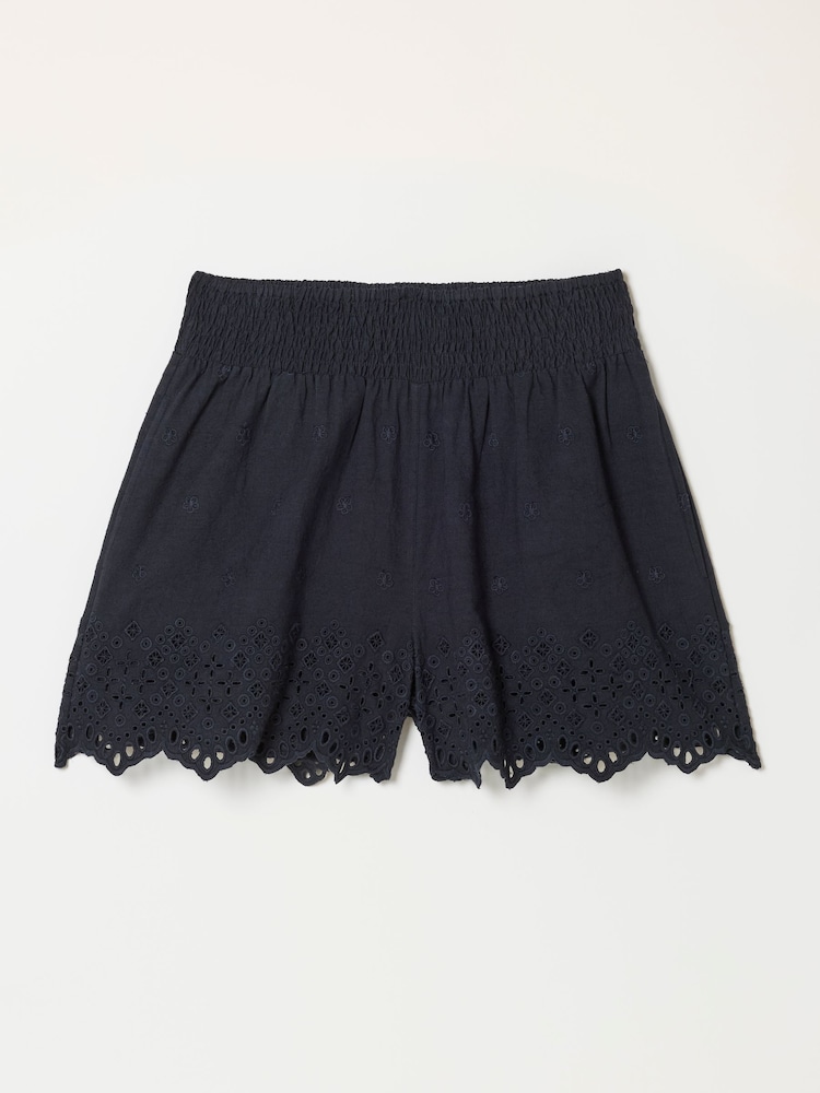 FatFace Mae Black Black Broderie Shorts - Image 6 of 6