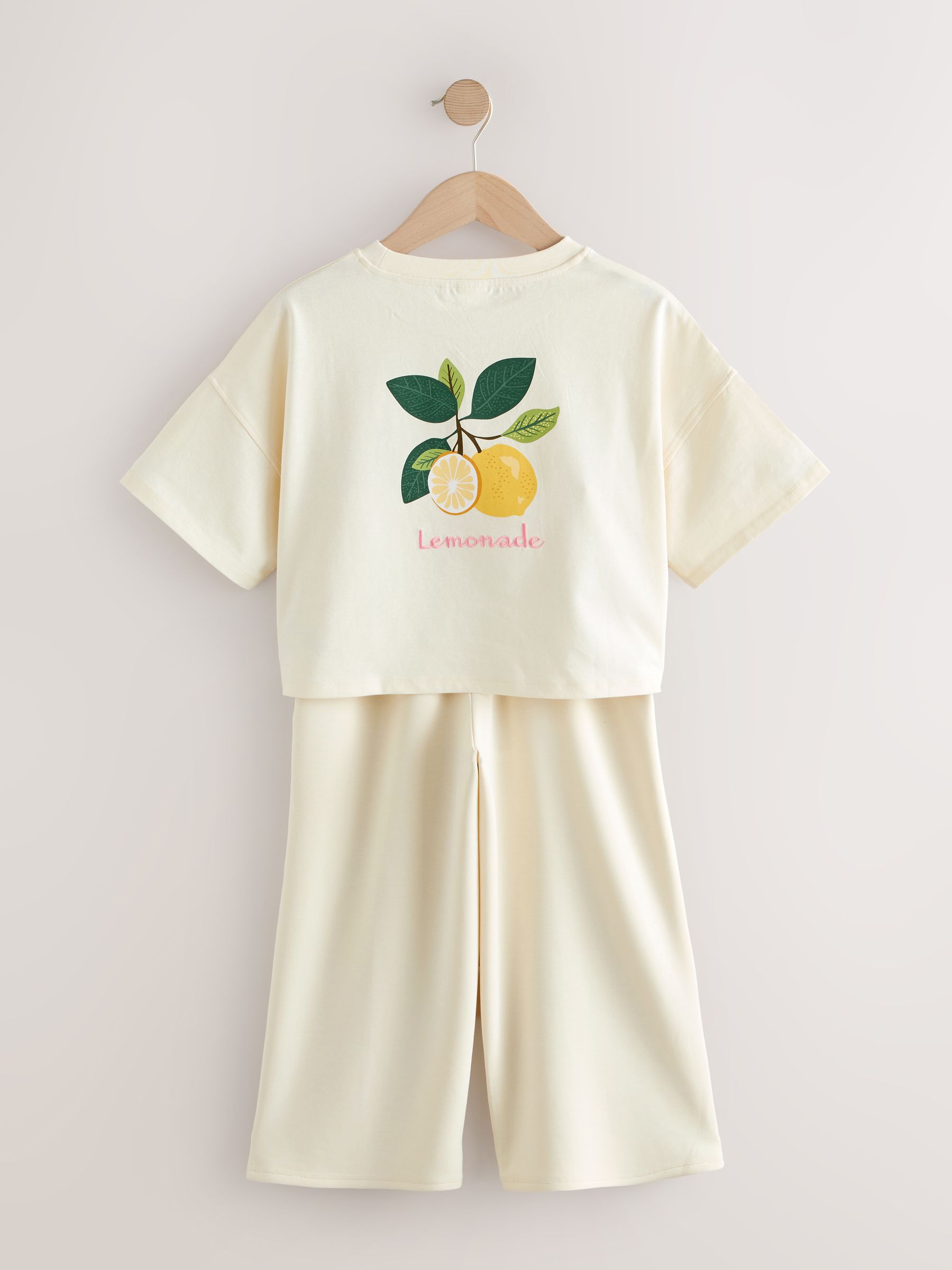 Buy Cream Fruit Graphic T-Shirt and Wide Leg Trousers Set (3-16yrs