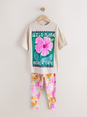 Cream Flower Graphic T-Shirt and Leggings Set (3-16yrs) - Image 1 of 5