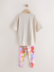 Cream Flower Graphic T-Shirt and Leggings Set (3-16yrs) - Image 2 of 5