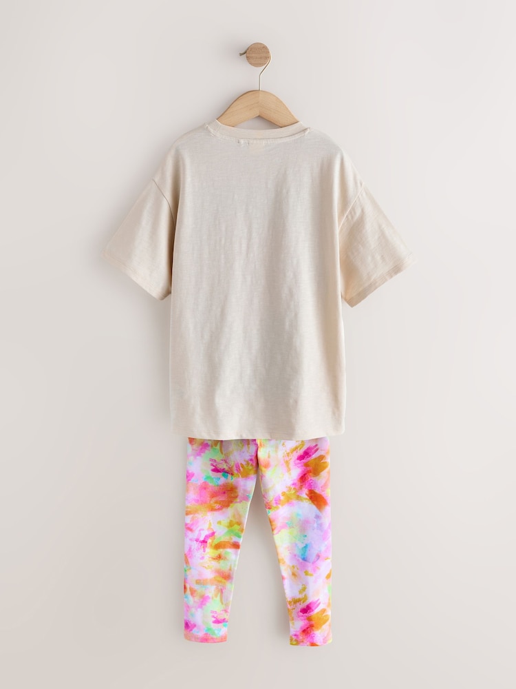 Cream Flower Graphic T-Shirt and Leggings Set (3-16yrs) - Image 2 of 5
