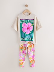 Cream Flower Graphic T-Shirt and Leggings Set (3-16yrs) - Image 3 of 5