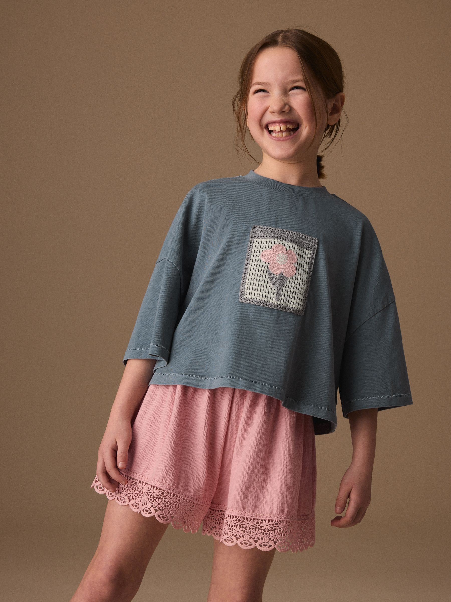 Buy Grey/Pink Flower Detail - Комплект футболки та фактурних