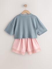 Grey/Pink Flower Detail - Комплект футболки та фактурних шортів (3-16років) - Image 3 of 5