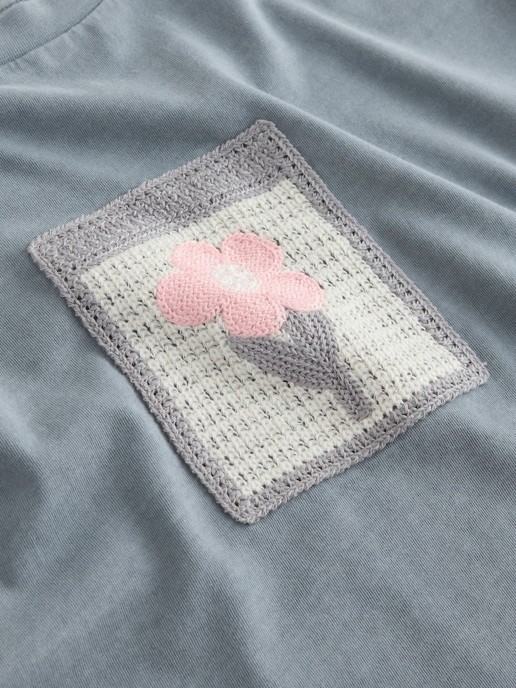 Grey/Pink Flower Detail - Комплект футболки та фактурних шортів (3-16років) - Image 5 of 5