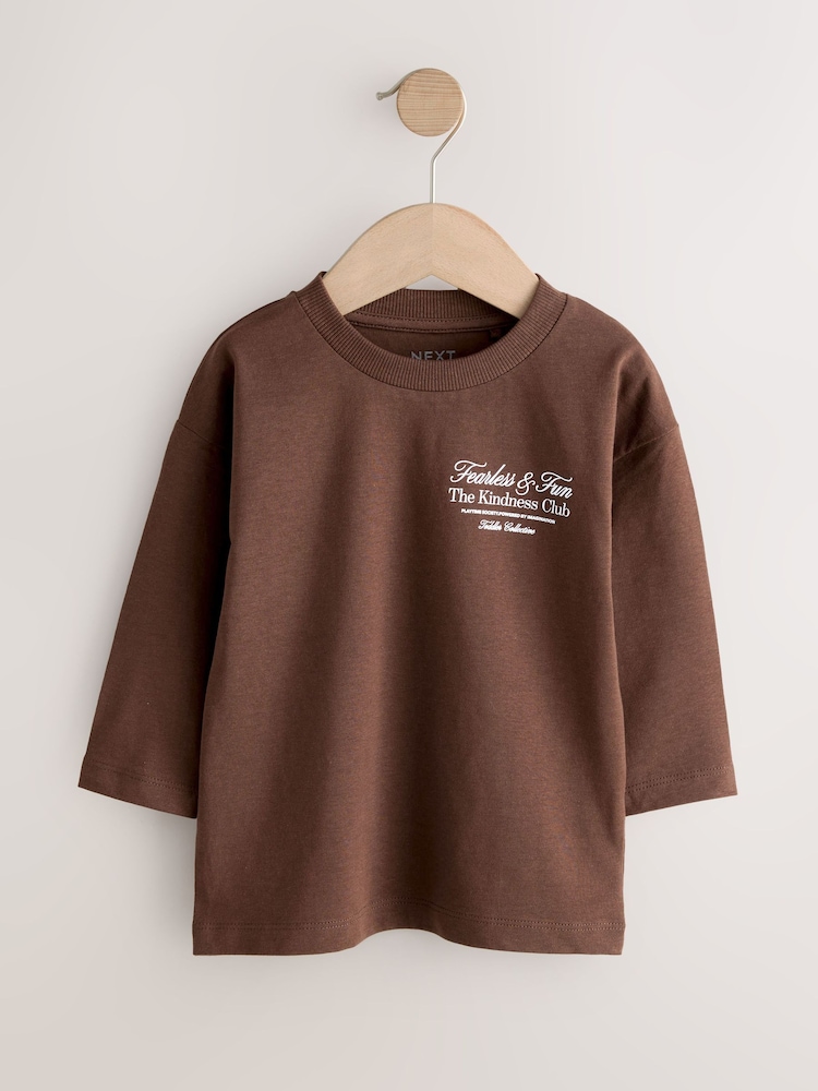 Chocolate Brown Slogan Long Sleeve Back Print T-Shirt (3mths-8yrs) - Image 1 of 4 Chocolate Brown Slogan Long Sleeve Back Print T-Shirt (3mths-8yrs) - Image 1 of 4