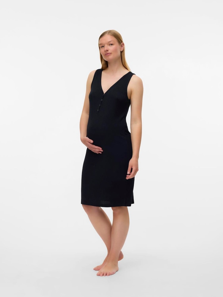 Mamalicious Black Popper Front Rib Jersey Nightie - Image 1 of 5 Mamalicious Black Popper Front Rib Jersey Nightie - Image 1 of 5