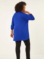 Roman Royal Blue Curve Buttoned Stretch Blouse - Image 3 of 5