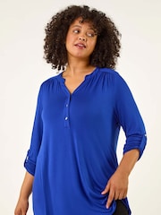Roman Royal Blue Curve Buttoned Stretch Blouse - Image 4 of 5