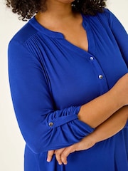 Roman Royal Blue Curve Buttoned Stretch Blouse - Image 5 of 5