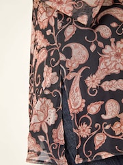 Roman Pink Curve Print Mesh Tunic Top - Image 5 of 5