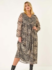 Roman Animal Curve Animal Print Frill Midi Dress - Image 2 of 5