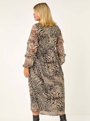 Roman Animal Curve Animal Print Frill Midi Dress - Image 3 of 5