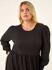 Roman Black Curve Textured Gathered Stretch Midi Dress - Image 4 of 5