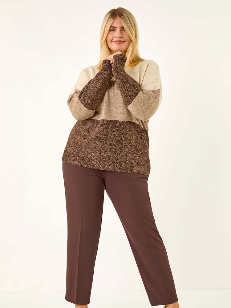 Roman Brown Curve Straight Leg Trousers - Image 1 of 5 Roman Brown Curve Straight Leg Trousers - Image 1 of 5