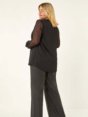 Roman Black Curve Textured V-Neck Blouse - Image 3 of 5