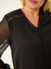 Roman Black Curve Textured V-Neck Blouse - Image 5 of 5