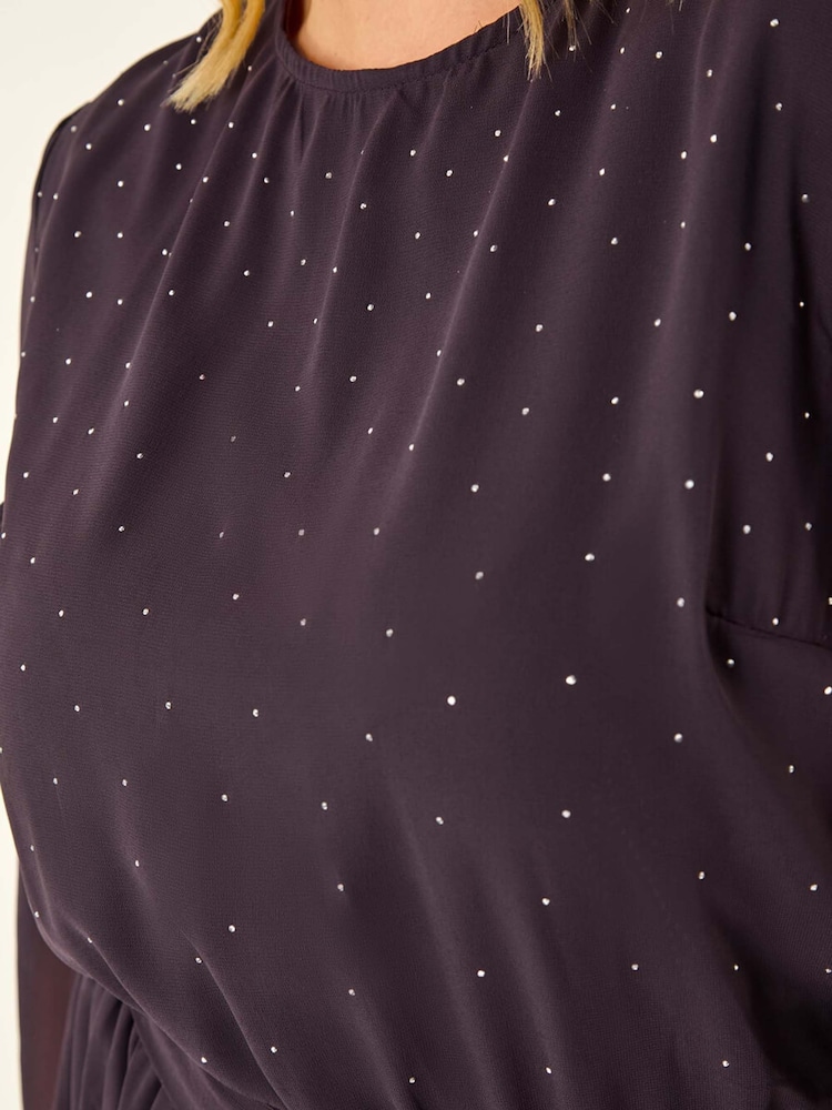 Roman Purple Curve Hotfix Tie Waist Midi Dress - Image 5 of 5 Roman Purple Curve Hotfix Tie Waist Midi Dress - Image 5 of 5