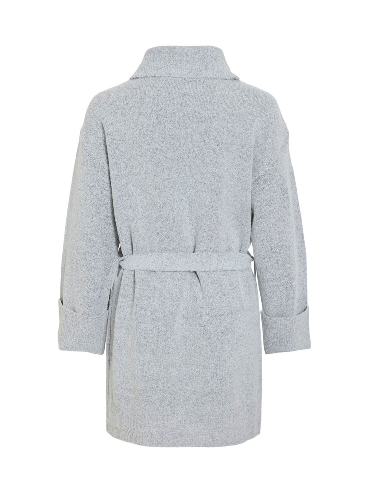 VILA Grey Long Sleeve Tie Belt Knit Dress - Image 6 of 6