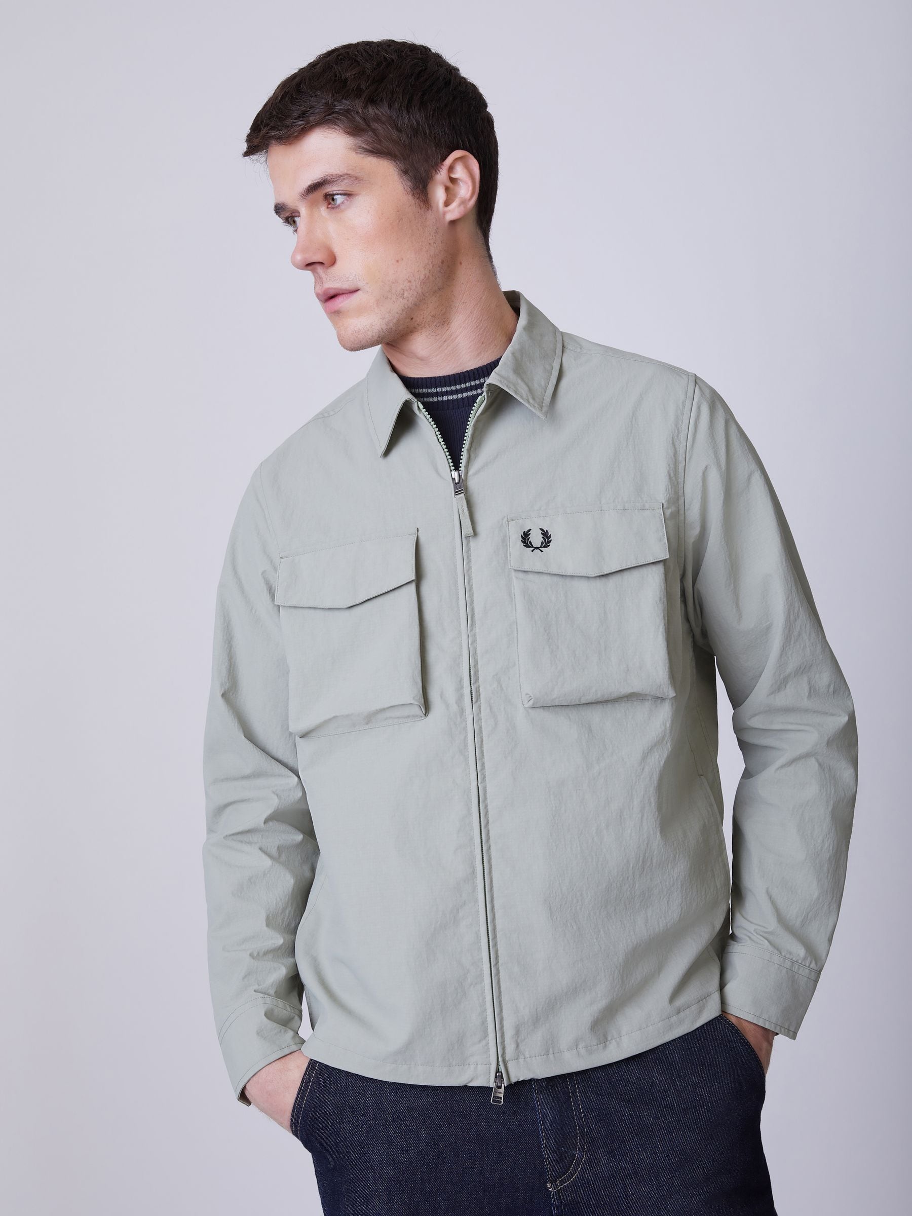 Fred Perry Men's Green Ripstop Pocket Overshirt