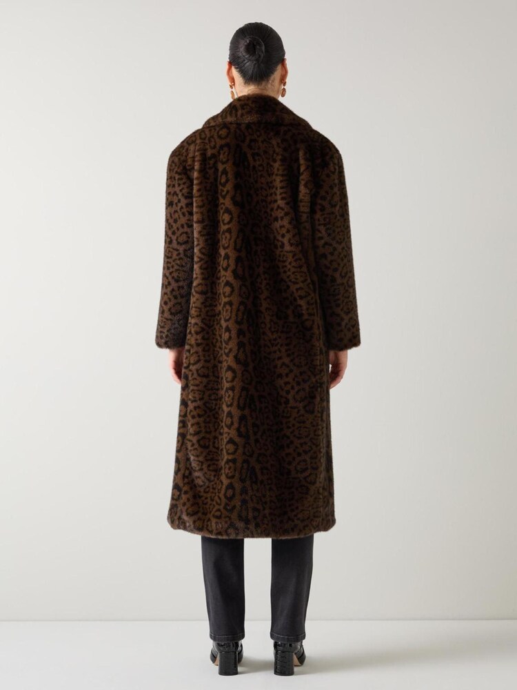 LK Bennett Brown Leila Multi Leopard Faux Fur Double Breasted Coat - Image 2 of 3