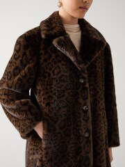 LK Bennett Brown Leila Multi Leopard Faux Fur Double Breasted Coat - Image 3 of 3