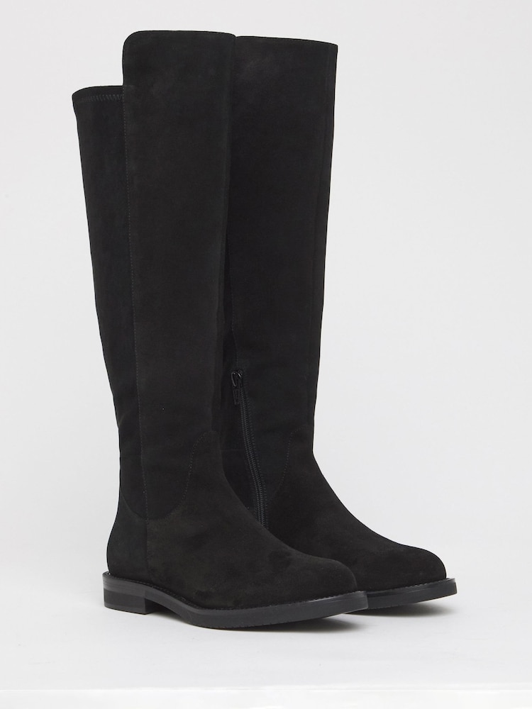 JD Williams Black Extra Wide Fit Real Suede Riding Boots - Image 2 of 3