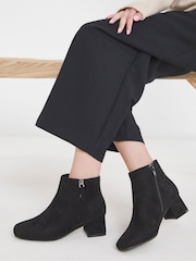JD Williams Black Wide Fit Low Block Heel Boots With Zip Detail - Image 1 of 4