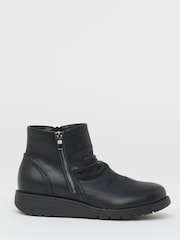 JD Williams Black Heavenly Soles Low Wedge Ruched Boots With Zip - Image 2 of 4