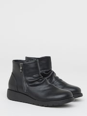 JD Williams Black Heavenly Soles Low Wedge Ruched Boots With Zip - Image 3 of 4