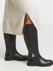 JD Williams Black Extra Wide Fit Leather Knee High Riding Boots - Image 1 of 4