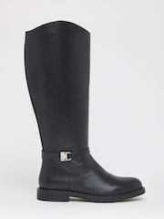 JD Williams Black Extra Wide Fit Leather Knee High Riding Boots - Image 2 of 4