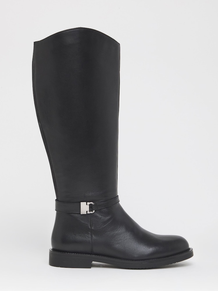 JD Williams Black Extra Wide Fit Leather Knee High Riding Boots - Image 2 of 4