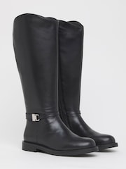 JD Williams Black Extra Wide Fit Leather Knee High Riding Boots - Image 3 of 4
