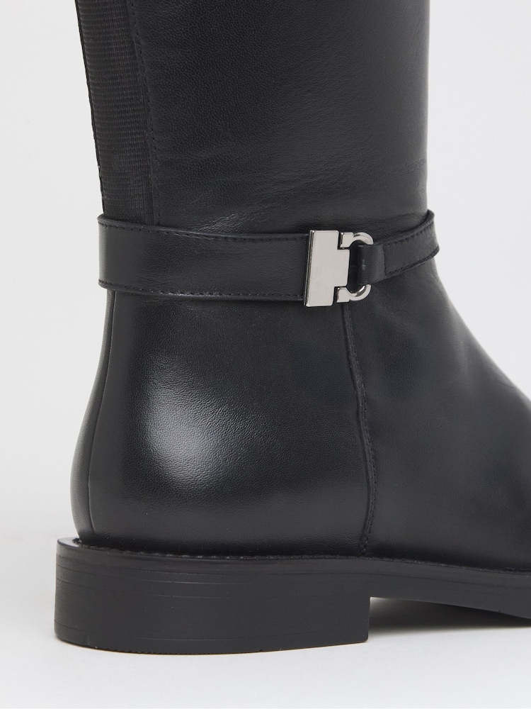 JD Williams Black Extra Wide Fit Leather Knee High Riding Boots - Image 4 of 4