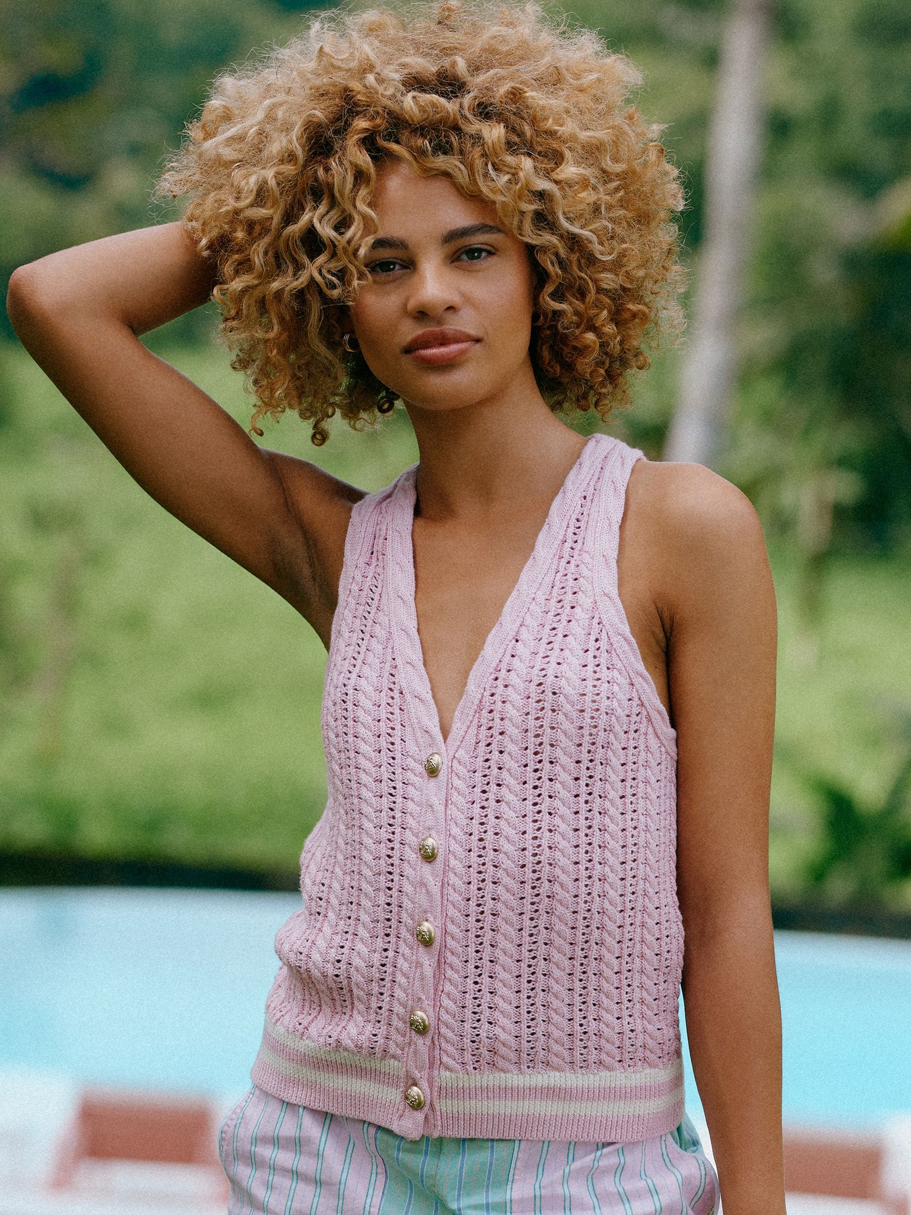 Comprar Rosa - Colete Joules com decote halter e malha trançada em