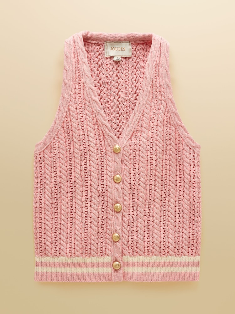 Rose - Joules Col licou en maille torsadée en coton débardeur - Image 10 de 10
