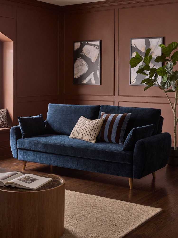 Cross Hatch Luxe Chenille Navy Blue Wilson Double Sofa Bed - Image 1 of 11 Cross Hatch Luxe Chenille Navy Blue Wilson Double Sofa Bed - Image 1 of 11