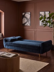 Cross Hatch Luxe Chenille Navy Blue Wilson Double Sofa Bed - Image 2 of 11