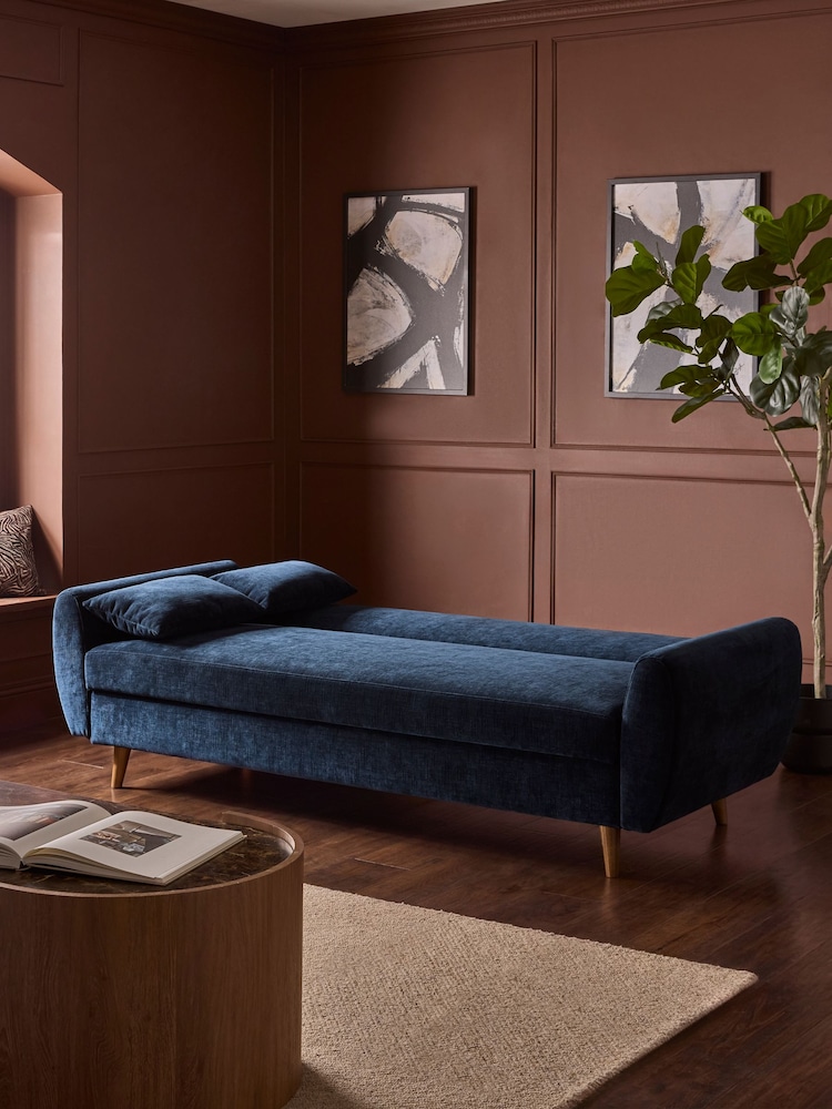 Cross Hatch Luxe Chenille Navy Blue Wilson Double Sofa Bed - Image 2 of 11 Cross Hatch Luxe Chenille Navy Blue Wilson Double Sofa Bed - Image 2 of 11