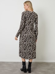 Threadbare Leopard Long Sleeve Jersey Midi Dress - Image 2 of 4