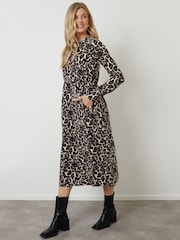 Threadbare Leopard Long Sleeve Jersey Midi Dress - Image 3 of 4