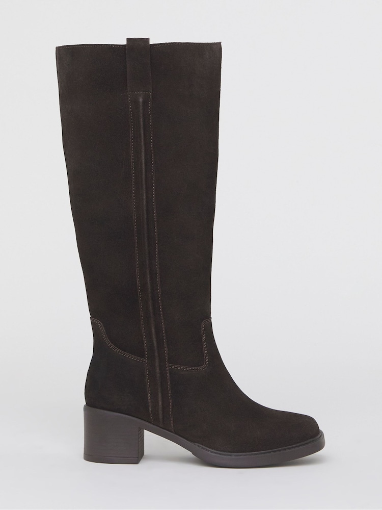 JD Williams Brown Wide Fit Real Suede Low Block Heel Knee High Boots - Image 1 of 4 JD Williams Brown Wide Fit Real Suede Low Block Heel Knee High Boots - Image 1 of 4