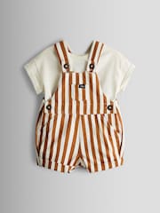 Bronz Maro Dungă - JoJo Maman Bébé 2-Piece Twill Dungaree Set & T-Shirt - Imaginea 1 din 6